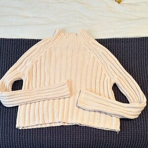 American Eagle Outfitters Beige Ribbed Turtleneck Sweater